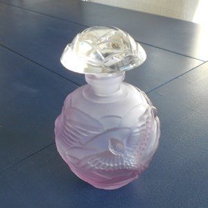 Perfume Bottle Frosted Purple with Birds and Clear Glass Stopper, New